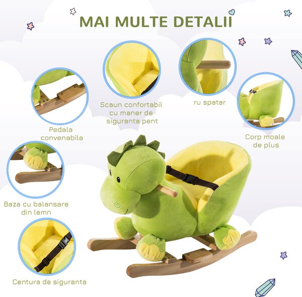 HOMCOM, balansoar dragon copii 60x33x45cm, verde si galben | Aosom Romania