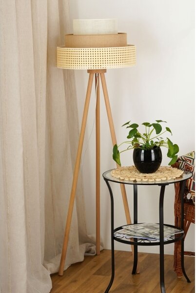 Brilagi - Lampă de podea CEDAR LUNETA 1xE27/15W/230V ratan maro/crem