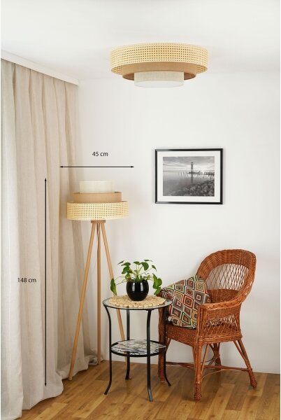Brilagi - Lampă de podea CEDAR LUNETA 1xE27/15W/230V ratan maro/crem