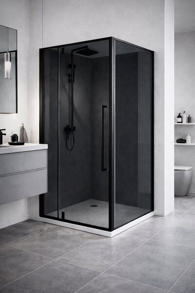 Cabina dus HYDRA 90x90 patrata, geam fumuriu securizat 6 mm, profil negru mat