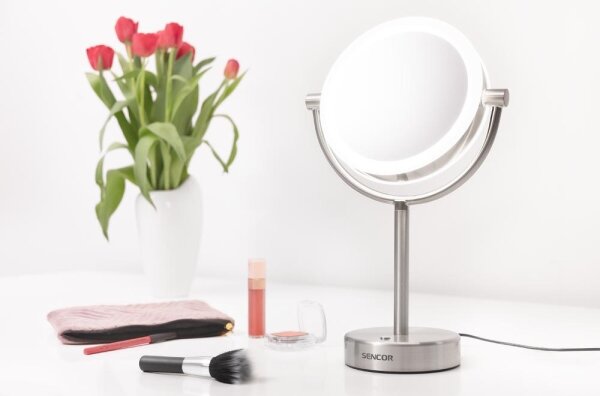 Oglindă cosmetică cu funcție de retroiluminare LED Sencor LED/5W/230V oțel inoxidabil
