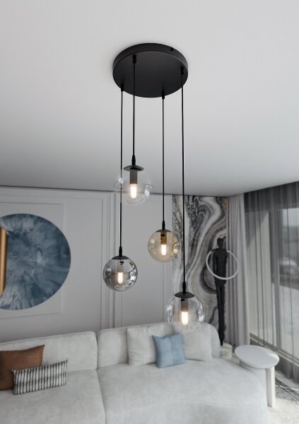 Lustră pe cablu COSMO 4xE14/10W/230V d. 40 cm negru/gri/bej/transparent