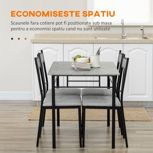 HOMCOM Set 5 Piese Masa Dreptunghiulară Metal MDF 4 Scaune Design Modern pentru Dining | Aosom Romania