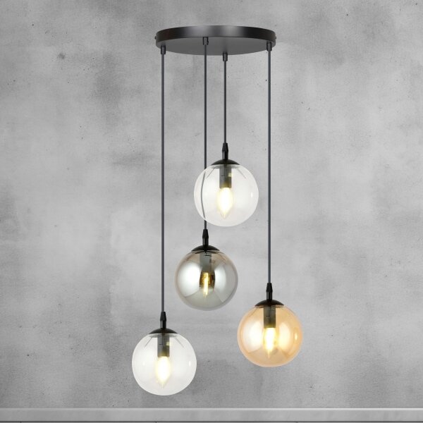 Lustră pe cablu COSMO 4xE14/10W/230V d. 40 cm negru/gri/bej/transparent