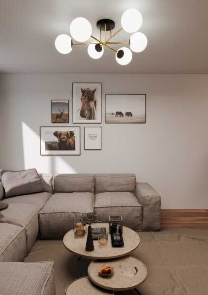 Lustră pe tijă MAGNUM 6xE14/10W/230V alb/auriu/negru