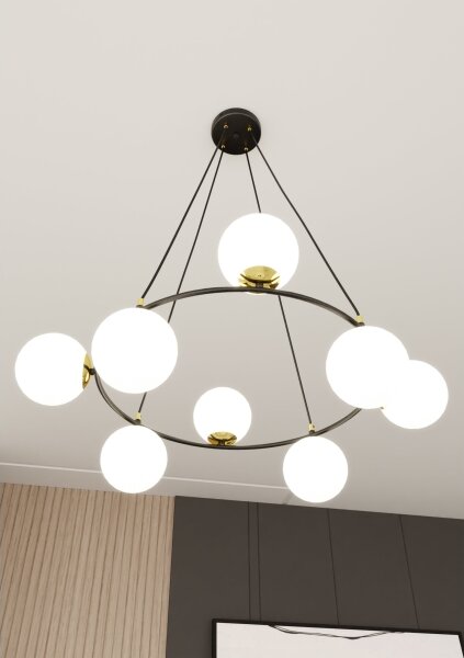 Lustră pe cablu AZURA 8xE14/10W/230V negru/alb