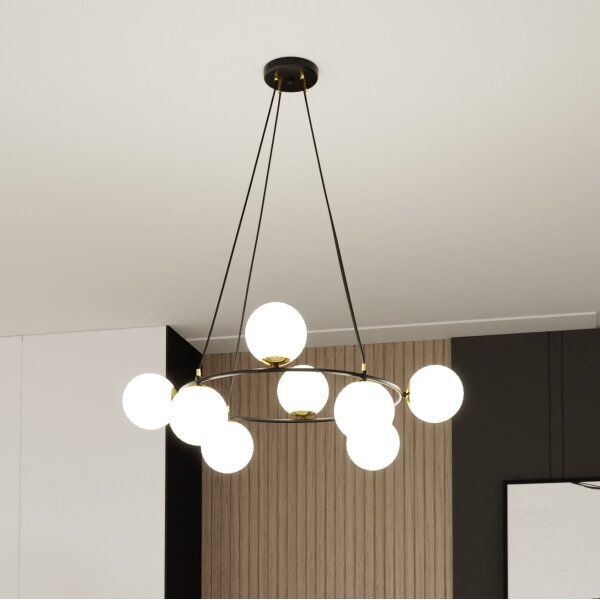 Lustră pe cablu AZURA 8xE14/10W/230V negru/alb