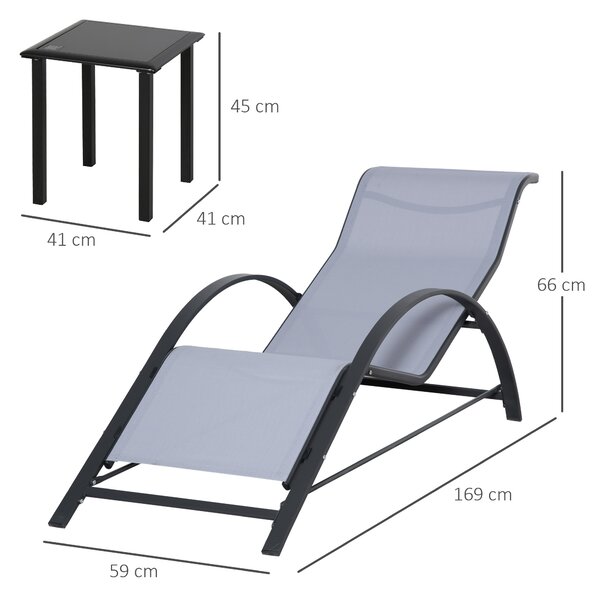 Outsunny Set 2 Sezlonguri de Gradina si 1 Masuta cu Raft din Sticla Negru | Aosom Romania