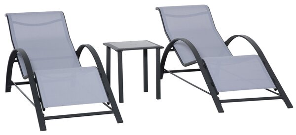 Outsunny Set 2 Sezlonguri de Gradina si 1 Masuta cu Raft din Sticla Negru | Aosom Romania