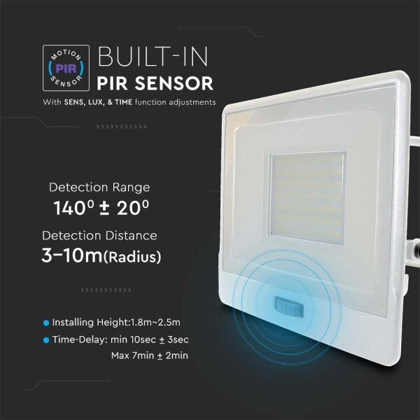 Proiector LED cu senzor LED/50W/230V 4000K IP65 alb