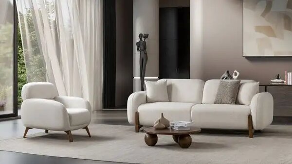 Set canapea semiextensibila si 2 fotolii Boucle Belize