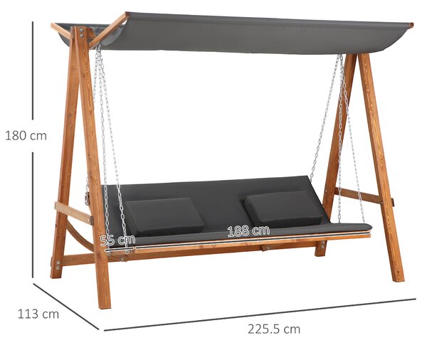 Outsunny Balansoar de Grădină pentru 3 Persoane, Design Modern cu Structură Gri și Teck, Confortabil, 225.5x113x180 cm | Aosom Romania