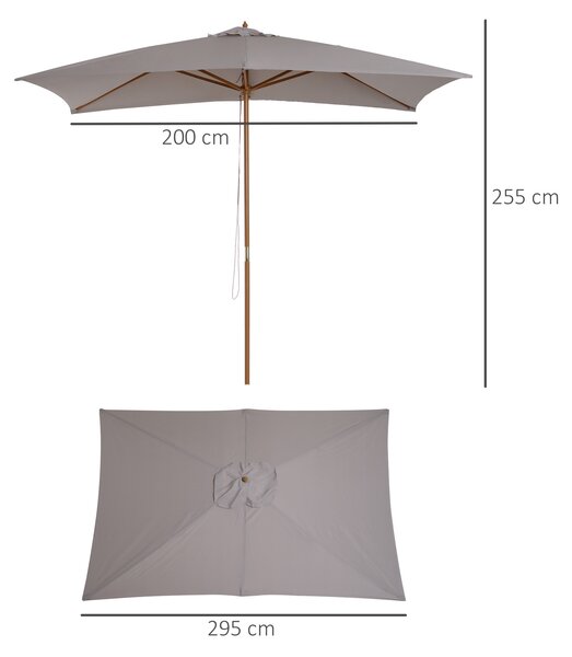 Outsunny Umbrelă de Grădină 2x3m Parasolar Impermeabil din Lemn Lacuit cu Copertină Detașabilă Gri | Aosom Romania