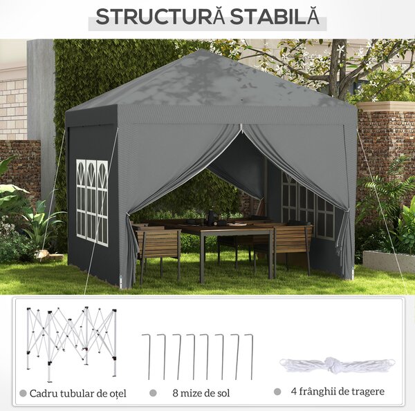 Outsunny Foișor de Grădină Impermeabil, cu Panouri Laterale Pliabile din Oțel și Acoperiș, 2,95x2,95x2,58 m, Verde | Aosom Romania