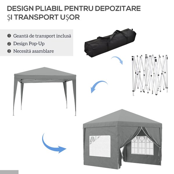 Outsunny Foișor de Grădină Impermeabil, cu Panouri Laterale Pliabile din Oțel și Acoperiș, 2,95x2,95x2,58 m, Verde | Aosom Romania