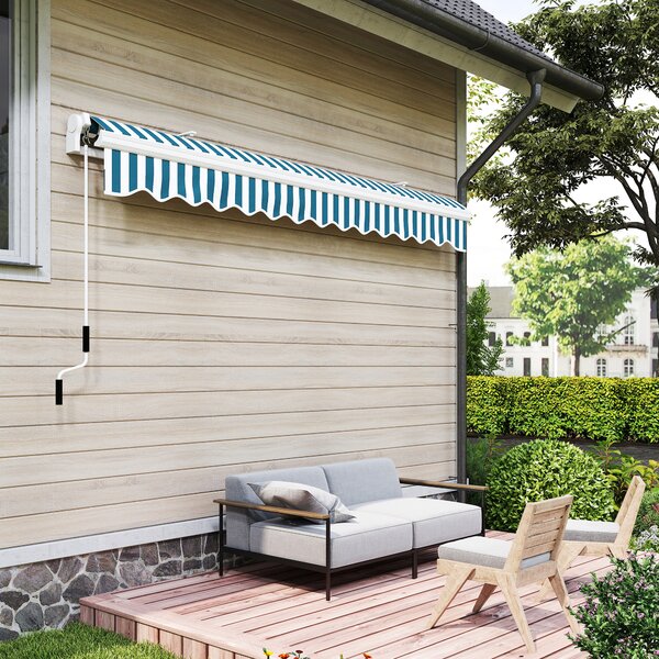 Outsunny Copertină Retractabilă cu Braț Pliabil și Protecție UV, 395x 245 cm, Verde și Alb | Aosom Romania