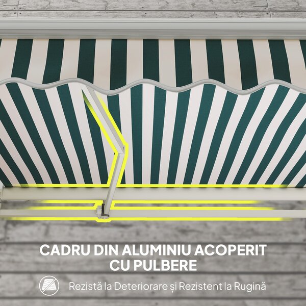 Outsunny Copertină Retractabilă cu Braț Pliabil și Protecție UV, 395x 245 cm, Verde și Alb | Aosom Romania