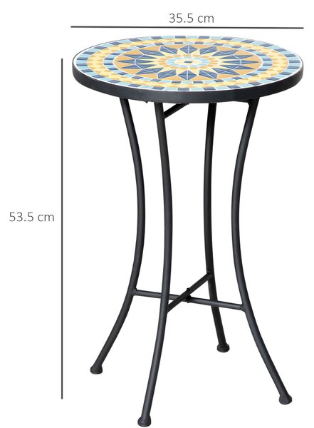 Outsunny Masuta de Gradina din Metal cu Blat din Mozaic Ceramic, Ф35.5x53.5cm, Multicolor | Aosom Romania