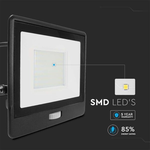 Proiector LED cu senzor LED/50W/230V 6500K IP65 negru