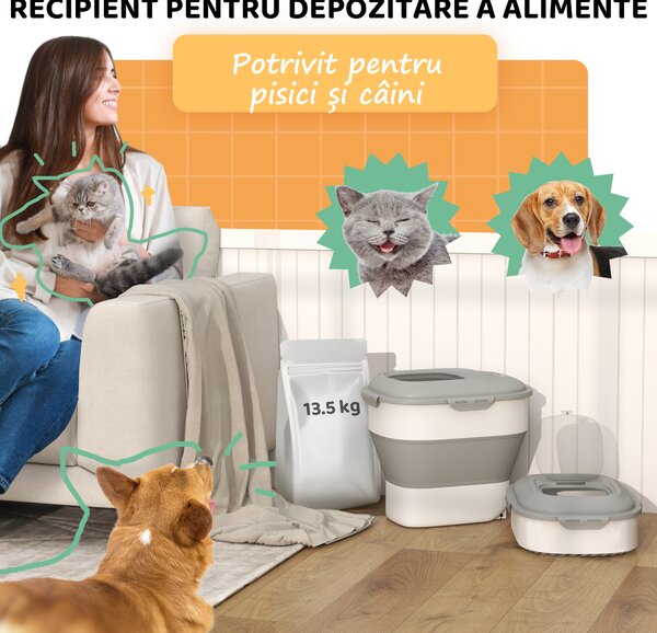 PawHut Recipient pentru Crochete de Câini Capacitate 5-25L cu Închidere Ermetică Gri | Aosom Romania