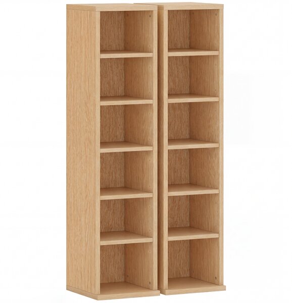 HOMCOM Set de 2 Mobili Suport CD cu Polițe Reglabile, Raft pentru 204 CD-uri Compact, Mobilier cu 12 Compartimente, pentru Living, Dormitor, Birou, 21x22,5x88,5cm, Culoare Lemn | Aosom Romania