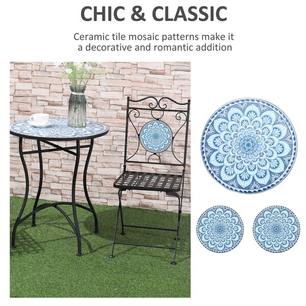Outsunny Set Mobilier de Grădină cu Mozaic, 3 Piese, Masă și Scaune din Metal, Design Elegant, Albastru | Aosom Romania