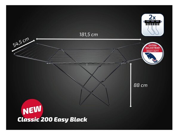 Uscător de rufe negru 20 m Classic 200 Easy – LEIFHEIT