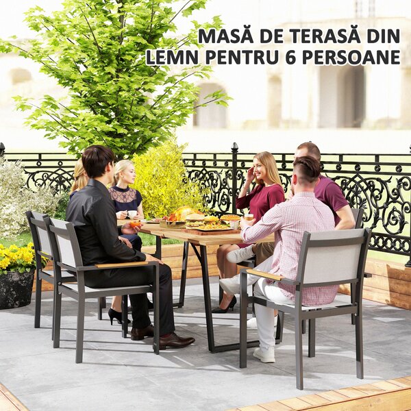 Outsunny Masă de Grădină pentru 6 Persoane cu Orificiu pentru Umbrelă, 175x80x75 cm, Maro | Aosom Romania