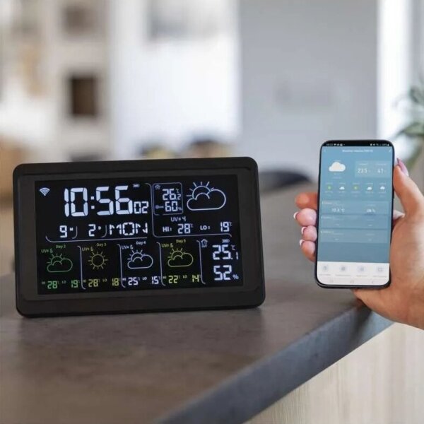 Stație meteo cu afișaj LCD GoSmart 5/230V Wi-Fi Tuya negru