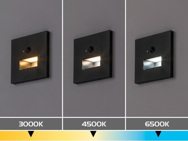 Rabalux 77197-LED Lampă LED pentru trepte LUNCA cu senzor de mișcare și senzor de amurg, 1W/230V, 3000/4500/6500K, negru