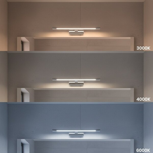 Aplica LED pentru oglindă de baie KLIMT, 8W, 230V, 3000/4000/6000K, 40 cm, IP44, crom lucios