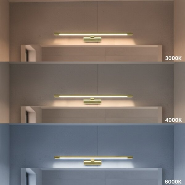 Aplica LED pentru oglindă de baie KLIMT, 12W, 230V, 3000/4000/6000K, 60 cm, IP44, auriu