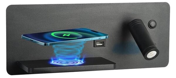 Aplică LED cu raft, USB și funcție de încărcare fără fir Immax 08288L LED/3W/230V + LED/3W