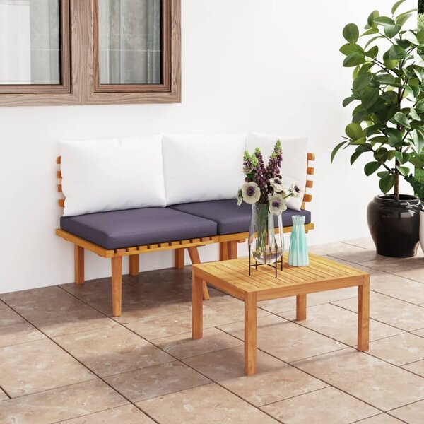 Set mobilier de grădină cu perne, 2 piese, lemn masiv de acacia