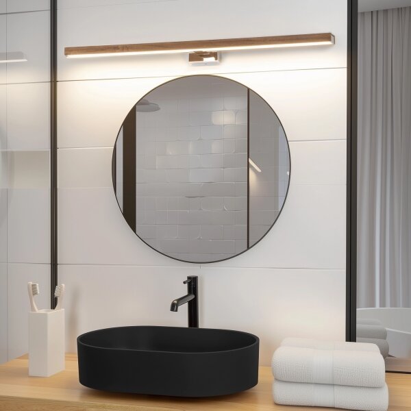 Aplică LED pentru oglindă Brilagi WOODY MIRROR LED/15W/230V IP44 stejar/crom
