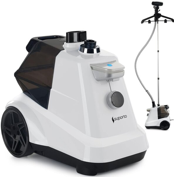 Fier de Calcat Vertical cu aburi SUPORTO R3, Steamer de 2200W cu 4 trepte de putere. Statie de calcat profesionala pentru haine netede, fara mirosuri si fara cute. Rezervor aparat 3L, pentru 65 min de lucru, 45g/min abur continuu, Alb