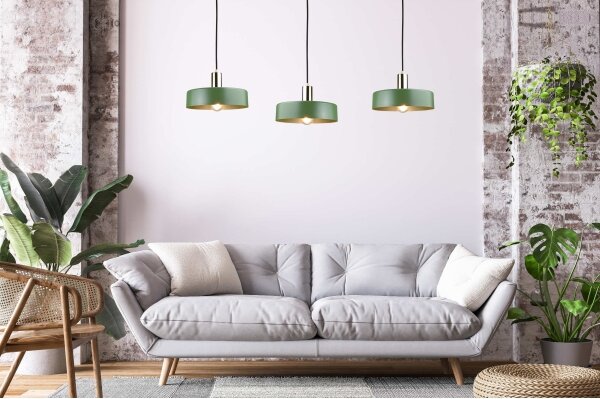 Lustră pe cablu HAKI 3xE27/60W/230V verde/crom lucios
