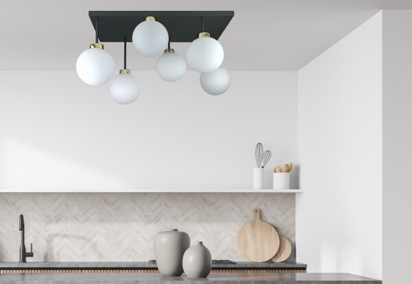 Lustră aplicată DEA 6xE14/60W/230V negru/auriu/alb