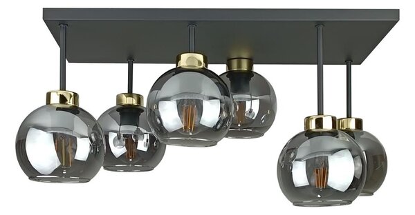 Lustră aplicată NESSA 6xE27/60W/230V negru/auriu/negru fumuriu