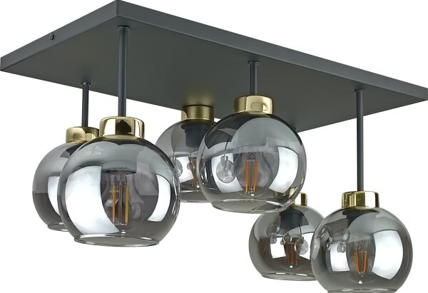 Lustră aplicată NESSA 6xE27/60W/230V negru/auriu/negru fumuriu