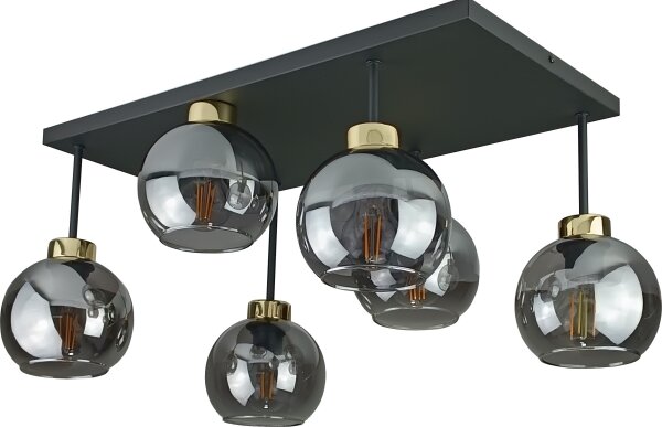 Lustră aplicată NESSA 6xE27/60W/230V negru/auriu/negru fumuriu