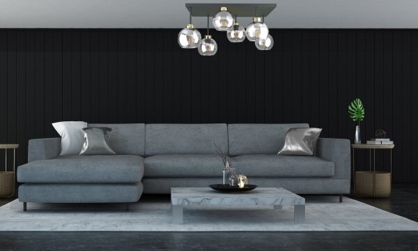 Lustră aplicată NESSA 6xE27/60W/230V negru/auriu/transparent