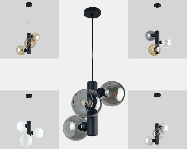 Lustră pe cablu TUBE 3xE27/60W/230V negru/transparent