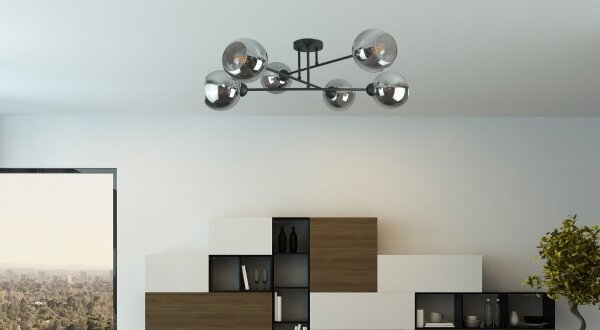 Lustră pe tijă VASCO 6xE27/60W/230V negru/negru fumuriu