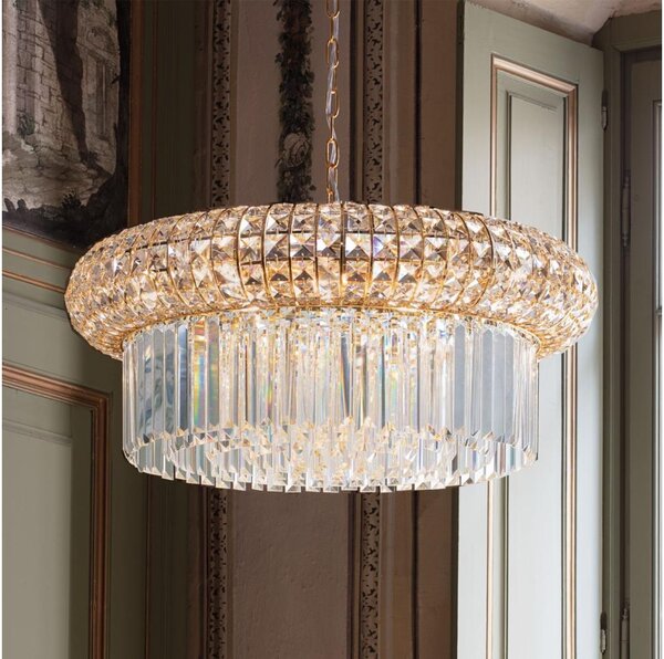 Lustră de cristal pe lanț Ideal Lux NABUCCO 16xE14/40W/230V d. 70 cm auriu