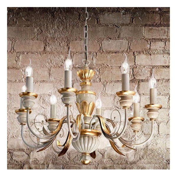 Lustră pe lanț Ideal Lux FIRENZE 8xE14/40W/230V d. 64 cm alb/auriu