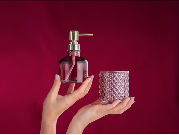 Dozator de săpun lichid roz închis din sticlă 200 ml Atessa – Wenko