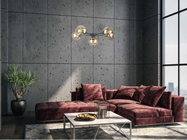 Lustră pe cablu KALIOPE 6xE27/60W/230V negru/bej fumuriu