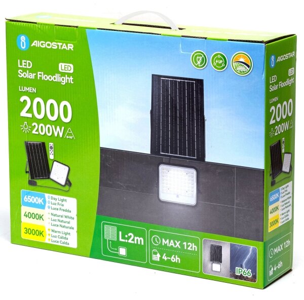 Aigostar - Proiector solar LED reglabil 200W/3,4V IP66 + telecomandă