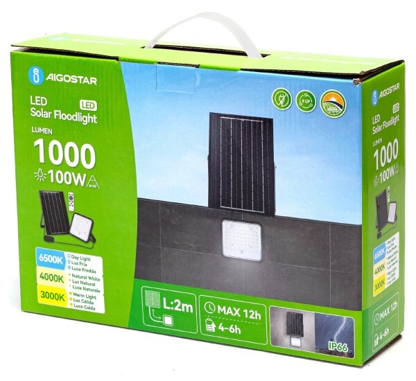 Aigostar - Proiector solar LED reglabil, 100 W, 3,4 V, IP66 + telecomandă